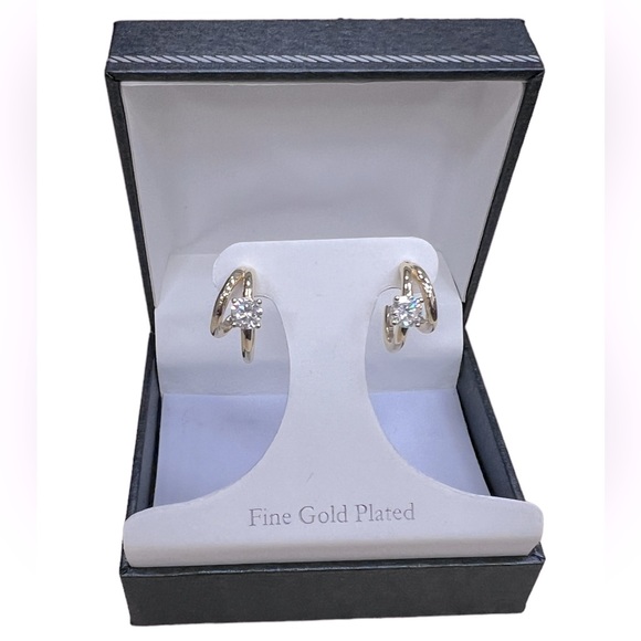 Diamond Zircon 1” Gold Plated Hoops, 1.5 - 2 Ct, Classic Box, NWOT - Picture 6 of 7